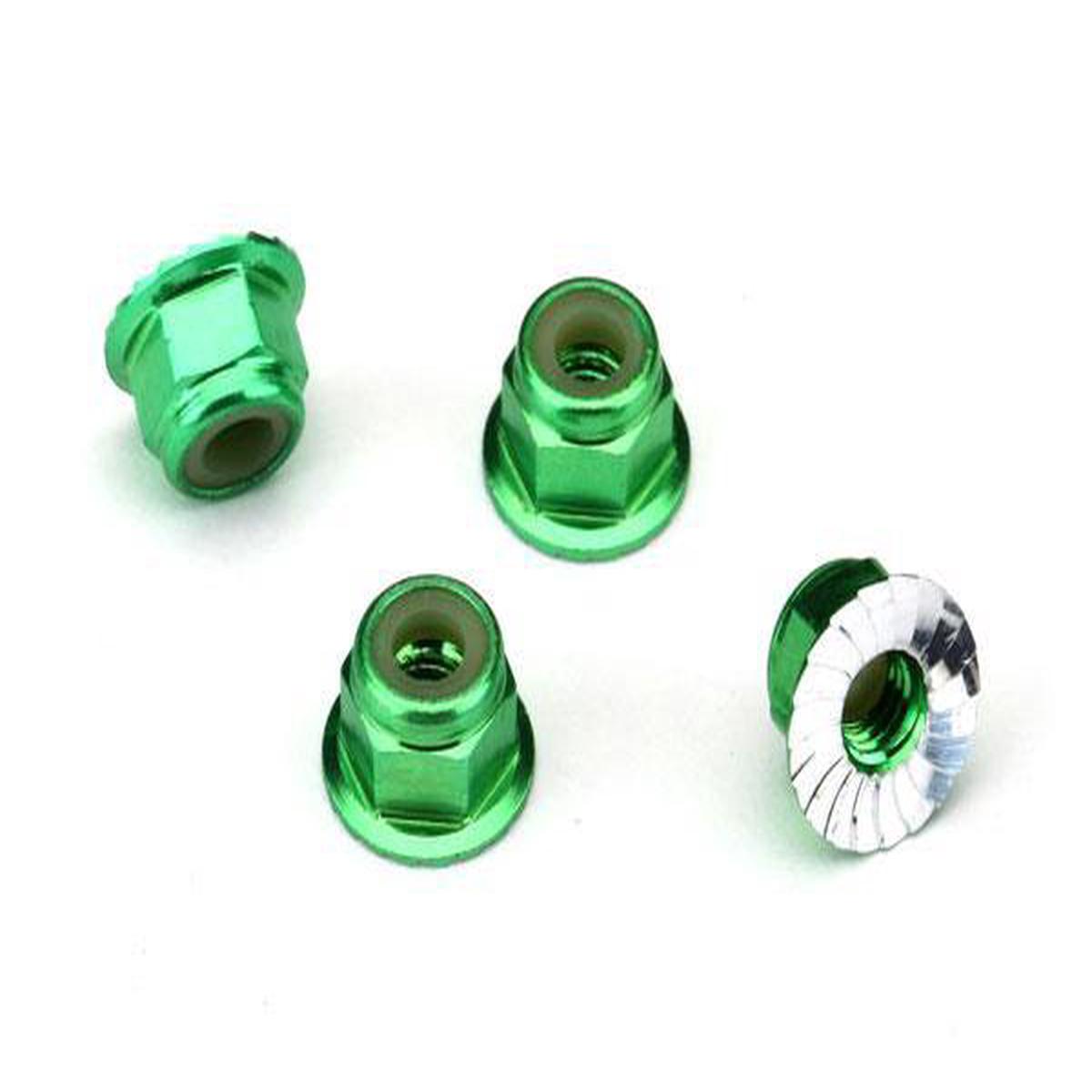 Traxxas 1747G Nuts aluminum flanged serrated (4mm) (green-anodized) (4)
